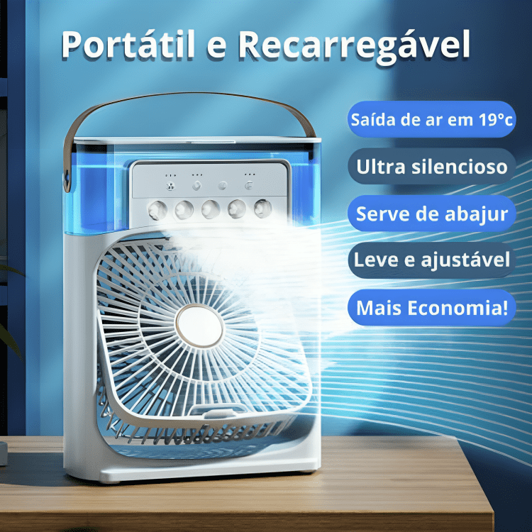 Mini Ar Condicionado e Umidificador Portátil 4 em 1 Fresh Wind