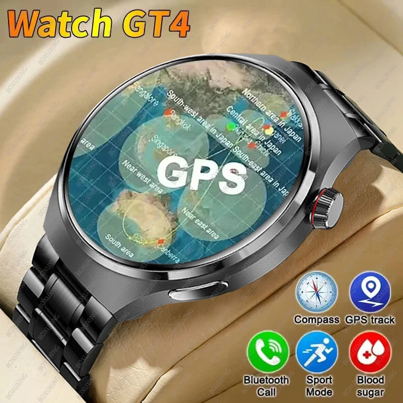 2024New GPS Smart Watch Men For Huawei GT4 Pro AMOLED Screen Heart rate Bluetooth Call NFC IP68Waterproof Blood Sugar Smartwatch