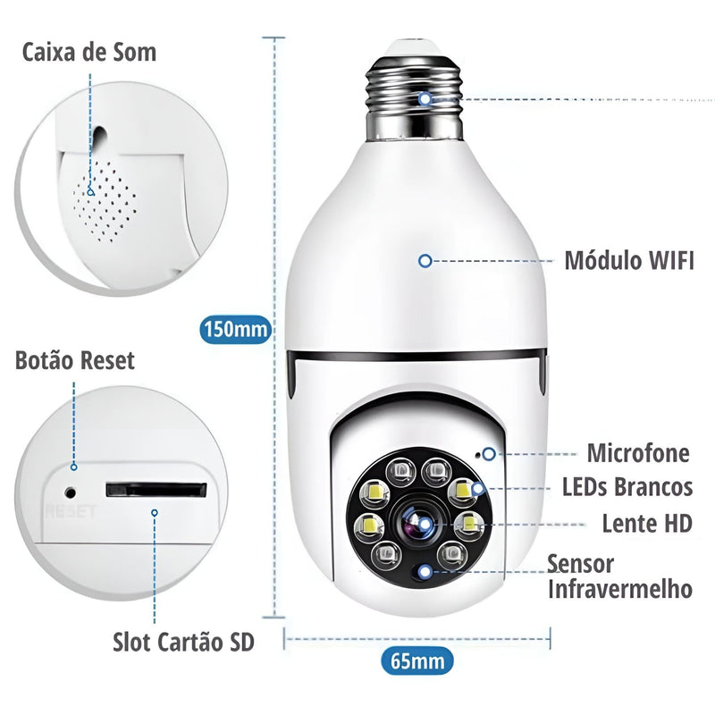 Câmera de Segurança Wifi - Sem fio 360° - COMPRE 1 LEVE 2